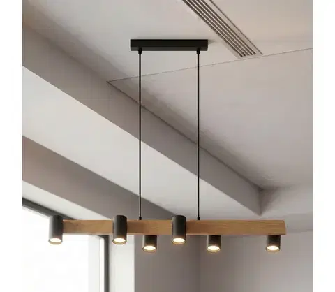 Svietidlá BRILAGI - Luster na lanku SELE 6xGU10/30W/230V čierny/dubový dekor WO-SELEP-A04-BLK-OEM