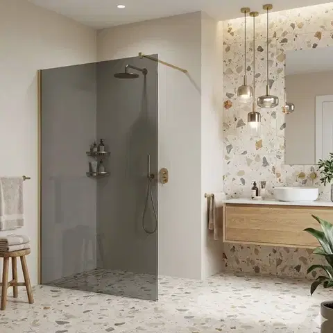 Sprchové dvere REA/S - Sprchová zástena Flexi Grey / Brush Gold 90 KPL-K99285
