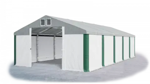 Záhrada Skladový stan 5x10x2,5m strecha PVC 560g/m2 boky PVC 500g/m2 konštrukcie ZIMA PLUS Šedá Bílá Zelená