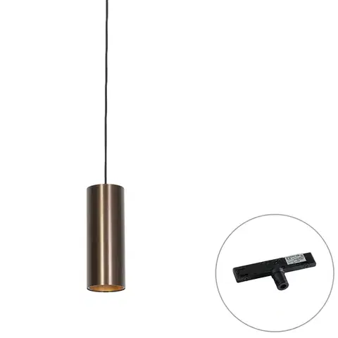 Koľajnicové svetelné systémy Dizajnová závesná lampa tmavobronzová vrátane 1-fázového koľajnicového adaptéra - Slimline Tubo