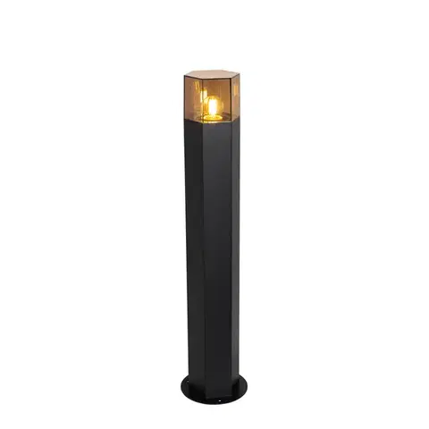 Zahradne stlpove lampy Stojaca vonkajšia lampa čierna s dymovým tienidlom šesťuholníkovým 70 cm - Denmark