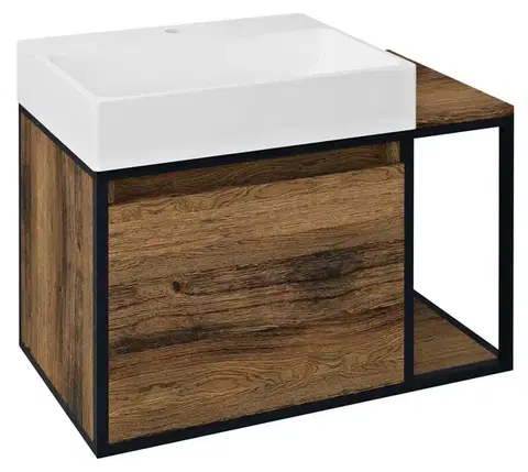 Kúpeľňový nábytok SAPHO - SKARA umývadlová skrinka 80x49,5x46,5cm, čierna mat/dub Collingwood CG003-1919