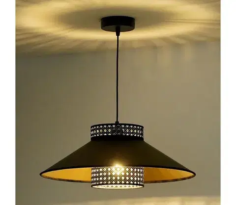 Svietidlá  - Luster na lanku RIO RATTAN 1xE27/15W/230V pr. 45 cm čierna/zlatá 603102