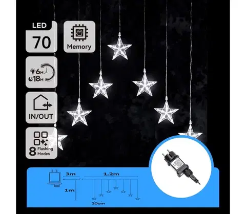 LED osvetlenie  B.V.  - LED Vonkajší reťaz 70xLED/230V 1,2x1m IP44 studená biela hviezdy B10303ABGD
