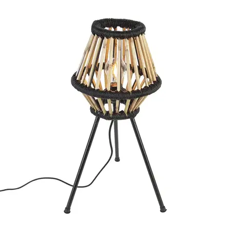 Stolné lampy Rustikálna trojnohá stolová lampa bambusová s čiernou - Evalin