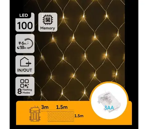 LED osvetlenie  B.V.  - LED Vonkajšia  reťaz 100xLED/8 funkcií 4,5x1,5m IP44 teplá biela B10303K46