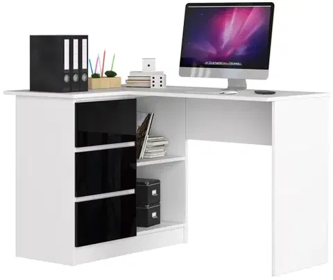 Písacie stoly Moderný písací stôl HERRA124L, biely / čierny lesk
