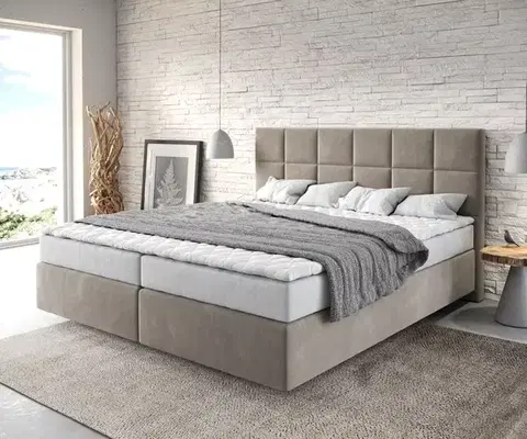 Postele Boxspring DELIFE Boxspring posteľ Dream-Fine 180x200 cm mikrovlákno béžová s matracom a topperom