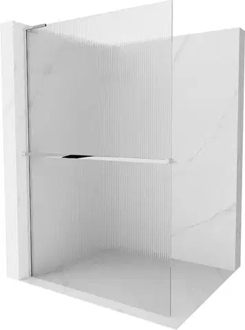 Sprchové dvere MEXEN/S - Kioto+ L Sprchová zástena WALK-IN s poličkou a držiakom uterákov 120 x 200, prúžky, chróm 800-120-123-01-09