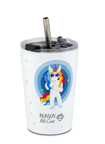 Termosky a termohrnčeky Kinekus Termohrnček so slamkou 350 ml nerez, jednorožec biely NAVA