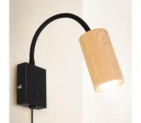 Svietidlá BRILAGI - Flexibilná nástenná lampa SELE 1xGU10/30W/230V čierna/dubový dekor WO-W10-OEM