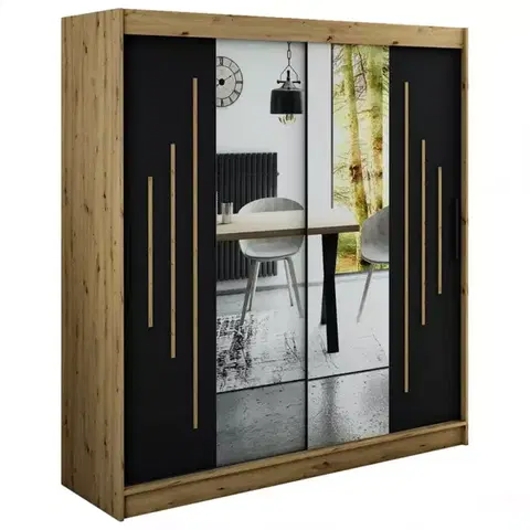 Šatníkové skrine Skriňa Halifax Y1 200 Dub Artisan/čierna/Zrkadlo