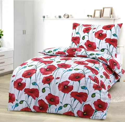 Obliečky Obliečky deluxe bavlnené Poľné maky červené 200x140cm+90x70cm TiaHome