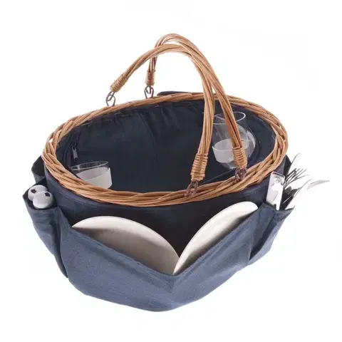 Chladiace tašky a boxy Prútený piknikový kôš pre 2 osoby s termoboxom, 40 x 30 x 21 cm, 2,17 kg
