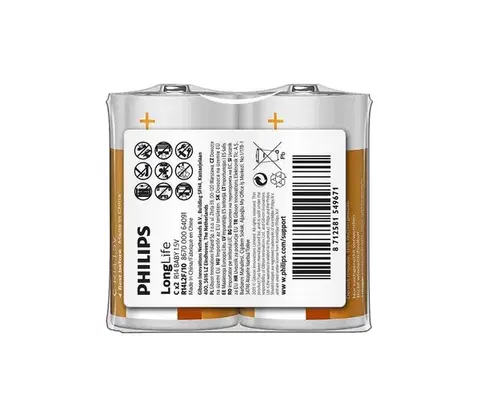 Predlžovacie káble Philips R14L2F/10 - 2 ks Zinkochloridová batéria C LONGLIFE 1,5V 2800mAh Phil-R14L2F/10