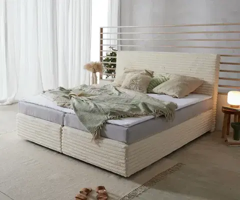 Postele Boxspring DELIFE Boxspring posteľ Dream-Well plyšový manšester béžová 180×200 cm bonellový matrac topper
