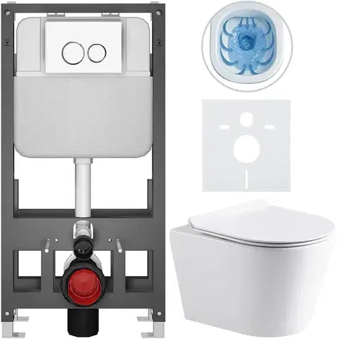 Záchody CERANO - Kompletný WC set Basic/Carlito - biela lesklá - WC tlačidlo Dualo/Biela - voľne stojaca - predstenová inštalácia - 48,5x36,5 CER-8050BD86017