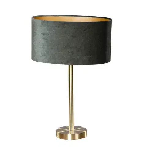 Stolné lampy Stolová lampa mosadz s oválnym zamatovým tienidlom zelená 35 cm - Simplo