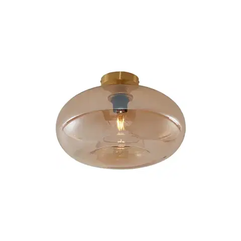 Stropné osvetlenie Art Deco stropné svietidlo mosadz s jantárovým sklom 40 cm - Busa