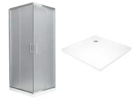 Vane MEXEN/S - Rio Sprchovací kút štvorcový 80x80, szron, chróm + vanička so sifónom 860-080-080-01-30-4010