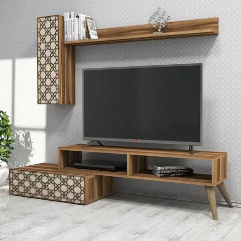 Obývacie steny TV skrinka / Obývacia stena Planet - Walnut, Cream