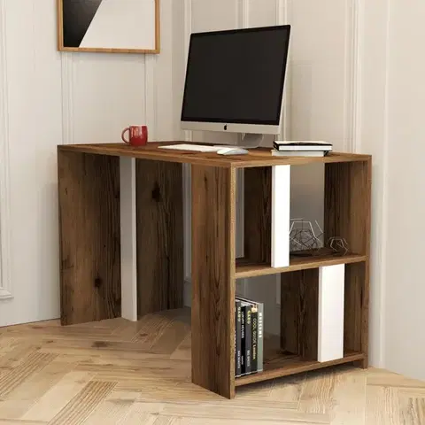 Písacie stoly Písací stôl Lima - Walnut, White