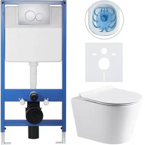 Záchody CERANO - Kompletný WC set Profi/Carlito - biela lesklá - WC tlačidlo Duo/Chrom - predstenová inštalácia - 48,5x36,5 CER-8050BD84301
