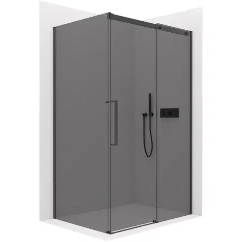Sprchovacie kúty CERANO - Sprchovací kút Lantono L/P - 8 mm - Soft-Close - čierna matná, grafitové sklo - 100x100x195 - posuvný CER-8050BD7510