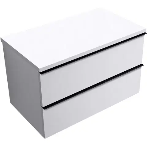 Kúpeľňový nábytok CERANO - Kúpeľňová skrinka Velora - biela matná, úchytka čierna + doska pod umývadlo Navira Pro - 36 mm - 80x56,6x46,5 CER-668519