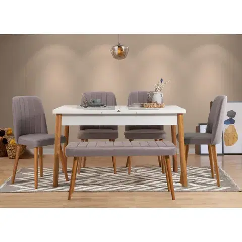 Jedálenské sety Jedálenský set s rozkladacím stolom a stoličkami (6 kusov) Santiago Atlantic-White Grey