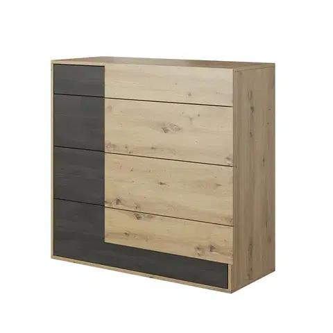 Komody KONDELA Bafra 4S zásuvková komoda dub artisan / čierna borovica nórska