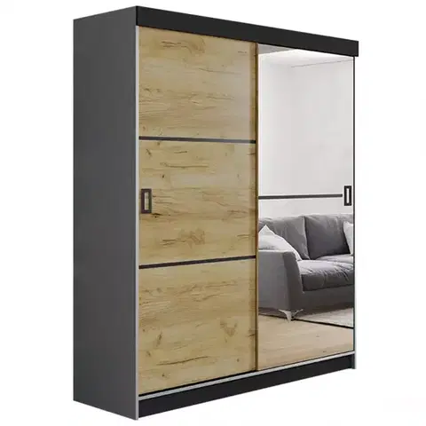 Spálňové šatníkové skrine Skriňa Retro 138 2L grafit/ Dvierka craft