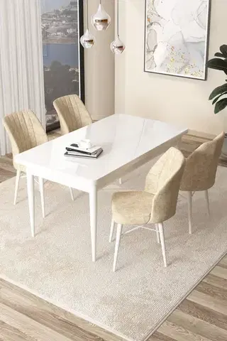 Jedálenské sety Dining Table & Chairs Set (5 Pieces) Arp - White, Cream