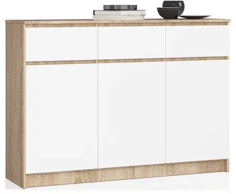 Komody a skrinky Moderná vysoká komoda, LIANA140, dub Sonoma / biela