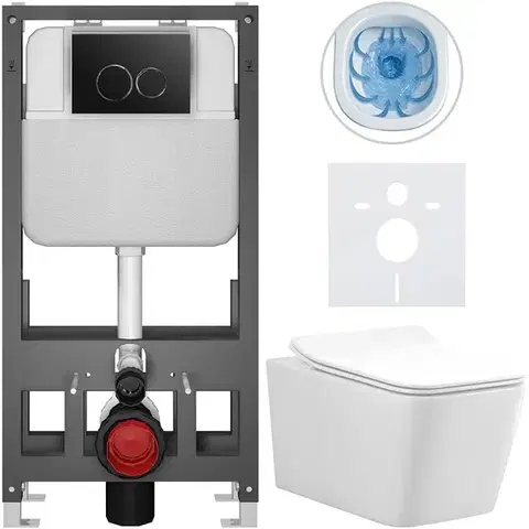 Záchody CERANO - Kompletný WC set Basic/Forte - biela lesklá - WC tlačidlo Dualo/Čierna - voľne stojaca - predstenová inštalácia - 51x36 CER-8050BD86112
