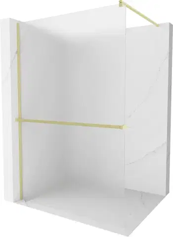 Sprchové dvere MEXEN/S - Kioto+ Sprchová zástena s poličkou WALK-IN 90 x 200, dekor, zlatá kartáčovaná 800-090-121-55-30