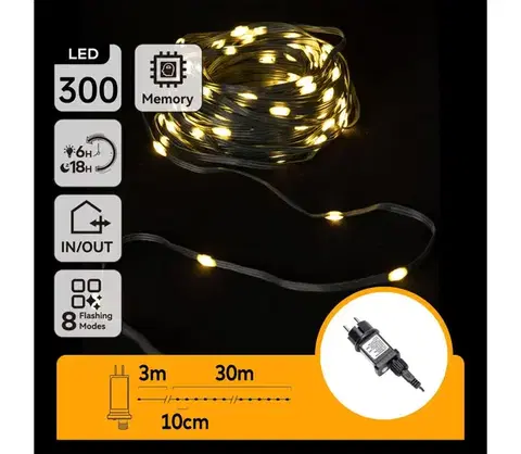 LED osvetlenie  B.V.  - LED Vonkajší vianočný svetelný reťazec 300xLED/8 funkcií 33m IP44 teplá biela B103031S7