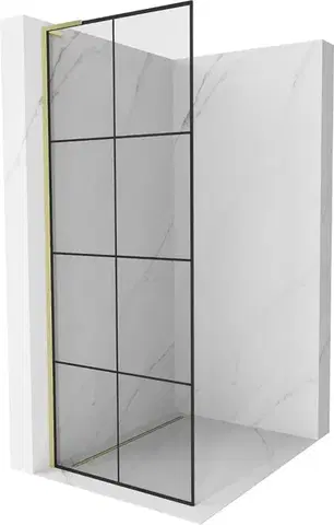 Sprchové dvere MEXEN/S - Kioto L Sprchová zástena WALK-IN 90 x 200, čierny vzor, zlato kartáčovaná 800-090-103-55-77