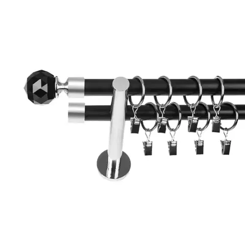 Garniže a kolajničky Garniža II stylus fi 19  160 cm guľa krištáľ čierny/chróm