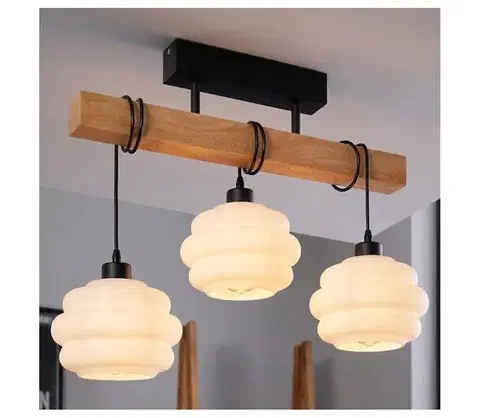 Svietidlá BRILAGI - Prisadený luster WOOD GLASS 3xE27/60W/230V borovica/čierna/biela EG44074+3xNSTK7639