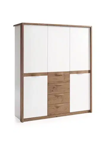 Šatníkové skrine TARANKO Como CM-3D šatníková skriňa biely vysoký lesk / dub Como