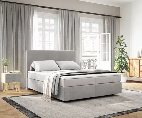 Postele Boxspring DELIFE Boxspring posteľ Dream-Well 160×200 cm manšester strieborno sivá s vreckovou pružinovou matracou a topperom Visco