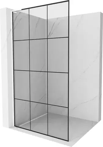 Sprchové dvere MEXEN/S - Kioto L Sprchová zástena WALK-IN 100 x 200, čierny vzor, biela 800-100-103-20-77