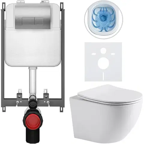 Záchody CERANO - Kompletný WC set Basic/Cesso - biela lesklá - WC tlačidlo Modulo/Strieborná - na zamurovanie - 49x36 CER-8050BD85966