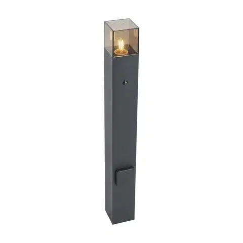 Zahradne stlpove lampy Moderný vonkajší stĺpik čierny s dymovým sklom 70 cm so súmrakovým senzorom IP44 - Dánsko