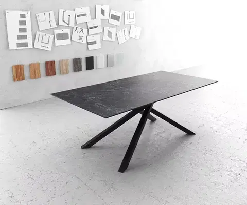 Jedálenské stoly DELIFE Jedálenský stôl Edge 200x100 cm keramika Laminam® Nero Greco antracitová stredová podstava kríž čierna
