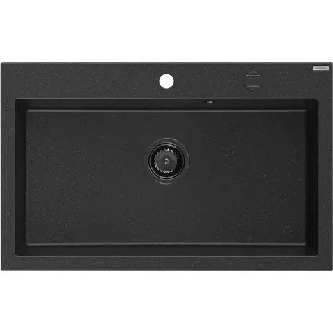 Kuchynské drezy MEXEN/S MEXEN/S - Elix granitový drez 1-miska 800 x 500 mm, čierna/strieborná metalík, sifón čierna 6527801005-73-B