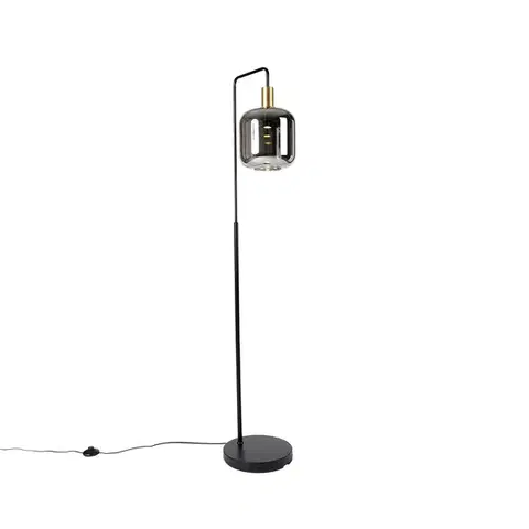 Stojace lampy Stojacia lampa čierna so zlatom a dymovým sklom vrátane PUCC - Zuzanna