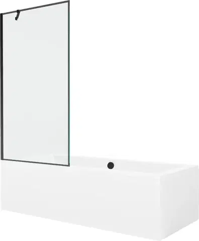 Sprchové dvere MEXEN/S - Cube obdĺžniková vaňa 170 x 80 cm s panelom + vaňová zástena 90, čierna vzor 550517080X9509007070
