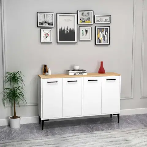 Komody Konzolový stolík Frezya - Sapphire Oak, White